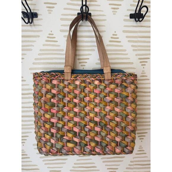 Marlo Pastel Wicker Corn Husk Tote Bag - Picture 2 of 6